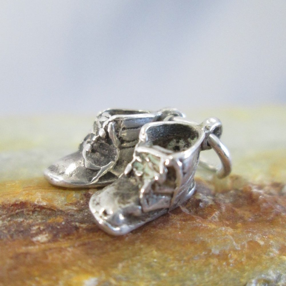 Sterling Silver Charm BABY BOOTIES Vintage 3D